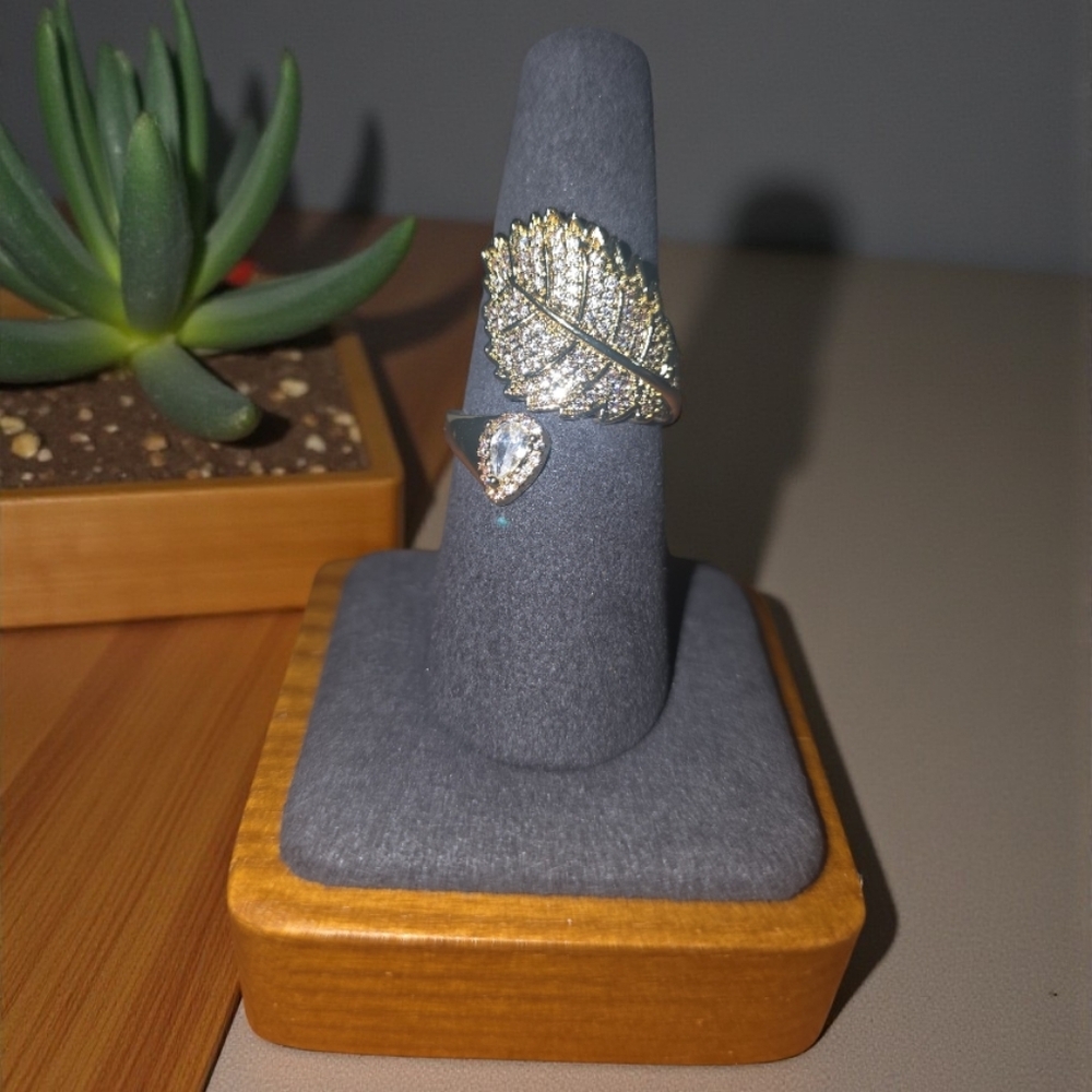 Gold  & Crystal Unbranded  Leaf Ring.